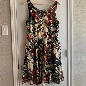 Anthropologie Maeve Sleeveless Knee-Length Dress w/ Abstract Jewel-Tone Pattern